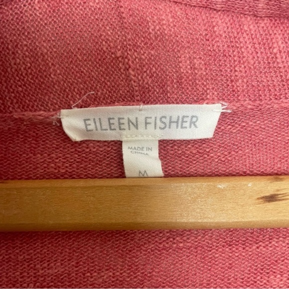 Eileen Fisher Coral Red Pink Knit Linen Blend Cardigan Sweater Size Medium - Picture 3 of 4